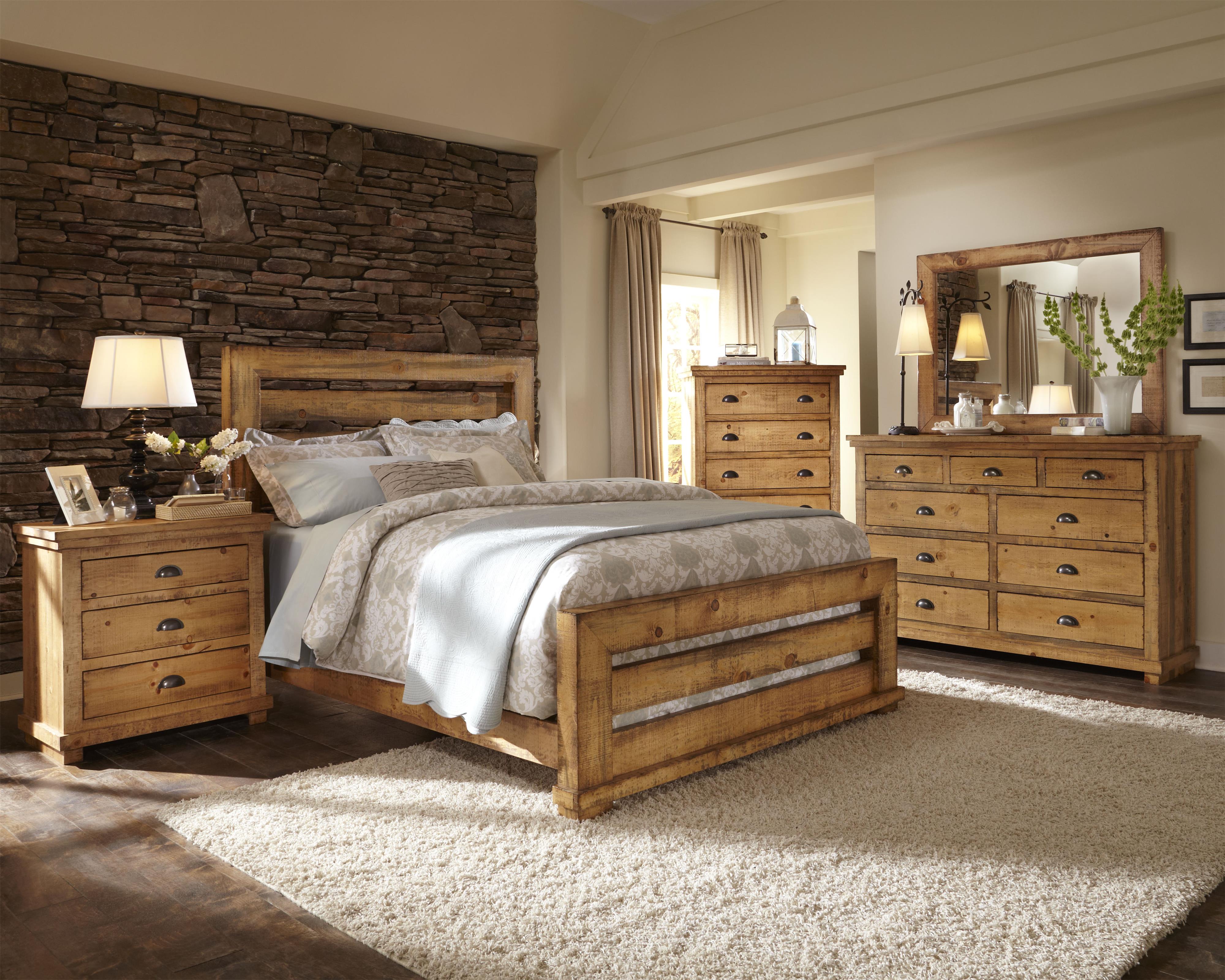 Progressive Furniture Willow Queen Slat Bed with Distressed Pine Frame AHFA Panel Beds